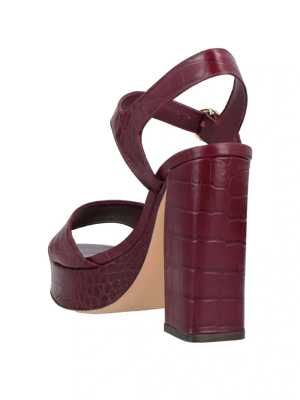 Tory Burch Burgundy Croc-Embossed Platform Sandal with Gold Buckle